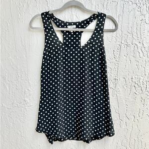 Joie Sleeveless Polka Dot Silk Racerback Tank Top Black White Women's Size XS